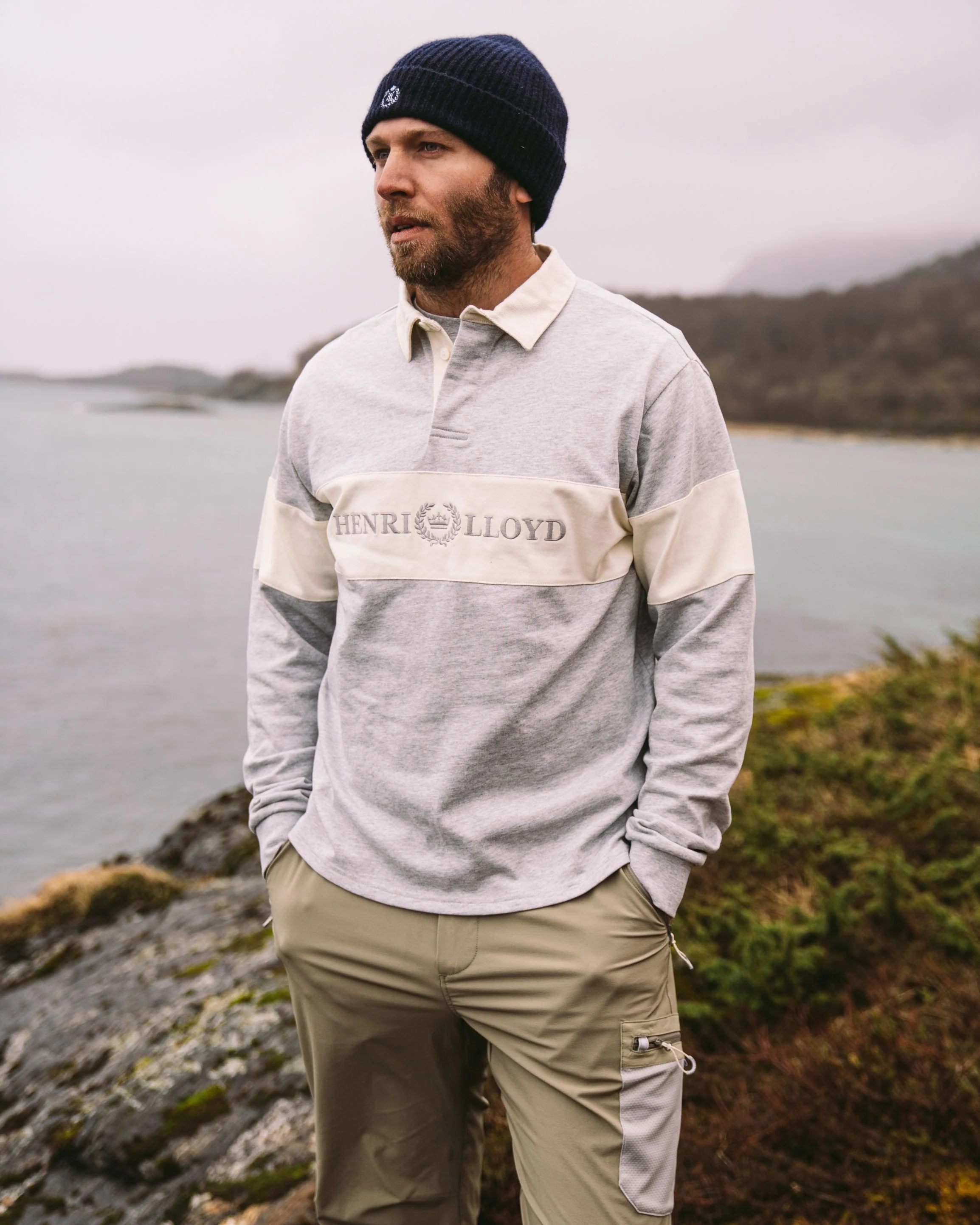 Voyager Rugby Shirt - Light Grey Melange/Off White - Image 2